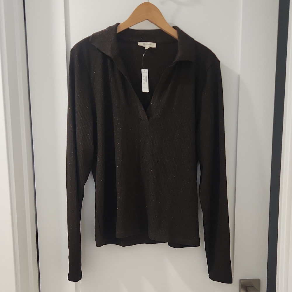 Madewell Gold Metallic Ribbed Knit Top